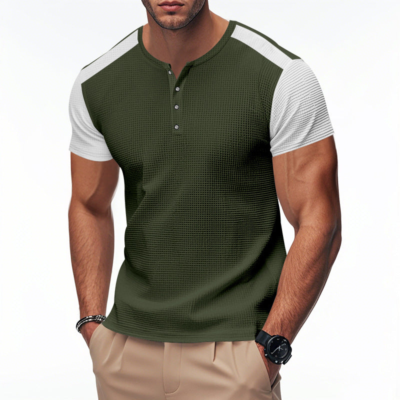 Herren Kurzarm-Henley-T-Shirt mit strukturierter Oberfläche und dezenter Knopfleiste Aliams