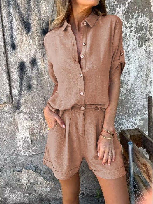 Damen Lässiges Jumpsuit mit Knopfverschlossenem Oberteil und Praktischem Taillenzug Aliams