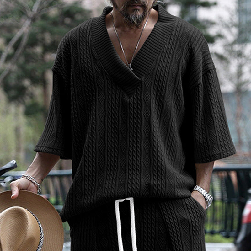 Herren Grobstrick Pullover mit tiefem V-Ausschnitt Aliams