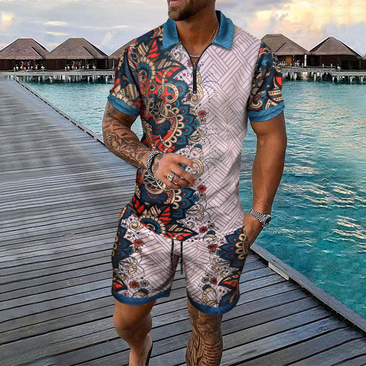 Herren Freizeit-Set mit modernem Druckdesign und praktischen Taschen Aliams