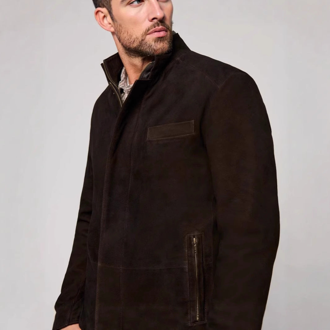 Herren Wildlederjacke im klassischen Schnitt mit Stehkragen und praktischen Taschen Aliams