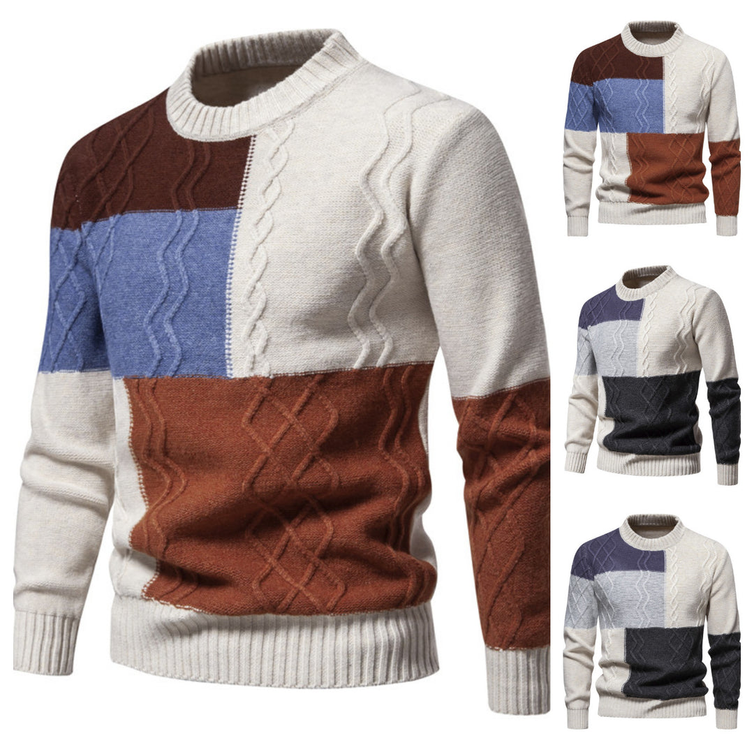 Herren Strickpullover mit modernem Zopfmuster und buntem Blockdesign Aliams