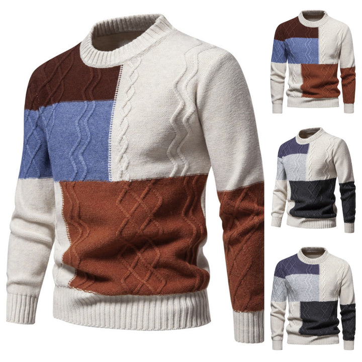 Herren Strickpullover mit modernem Zopfmuster und buntem Blockdesign Aliams
