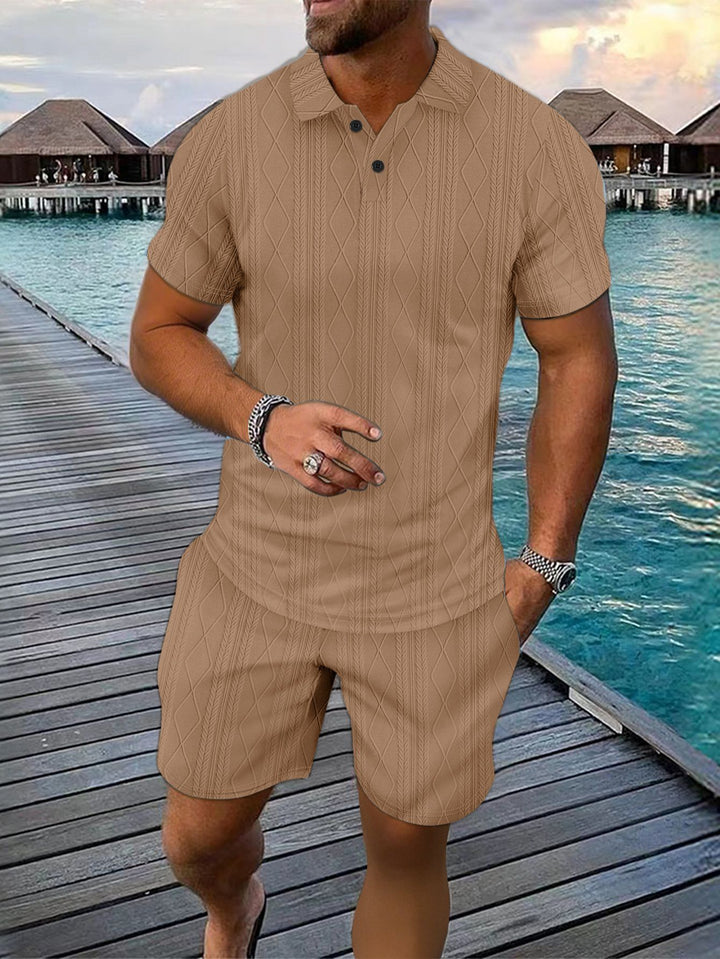 Herren Strukturstrick Polo und Shorts Set Aliams