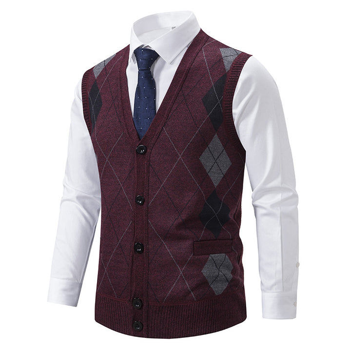 Herren elegante Strickjacke mit Rautenmuster und praktischen Taschen Aliams