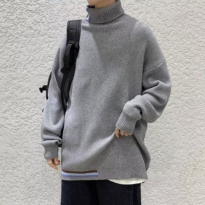 Herren Strickpullover mit hohem Kragen und modernen Rippendetails Aliams