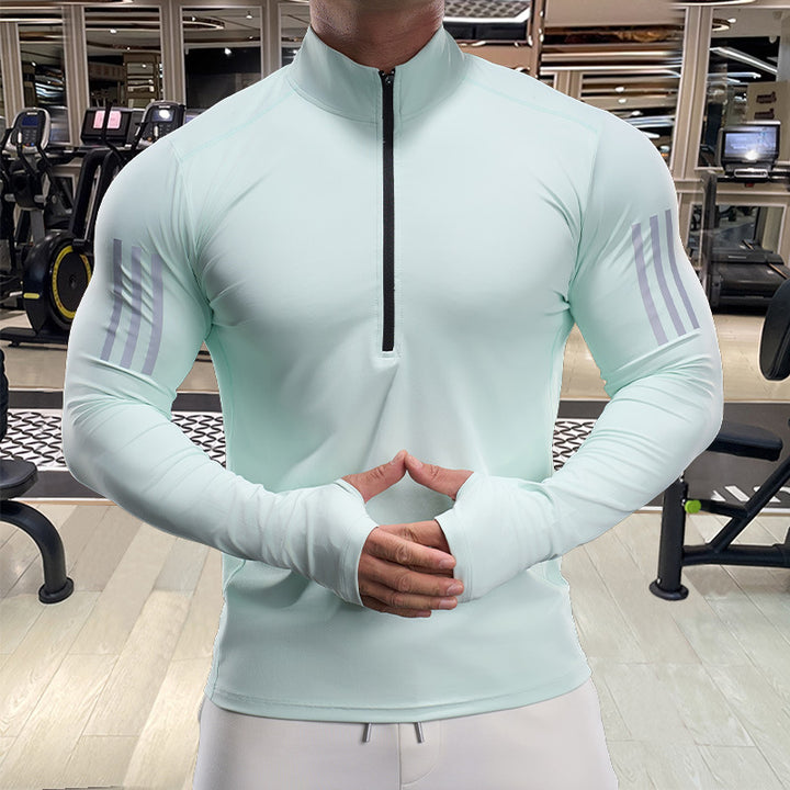 Herren Atmungsaktives Fitness-Oberteil mit kurzem Reißverschluss Aliams