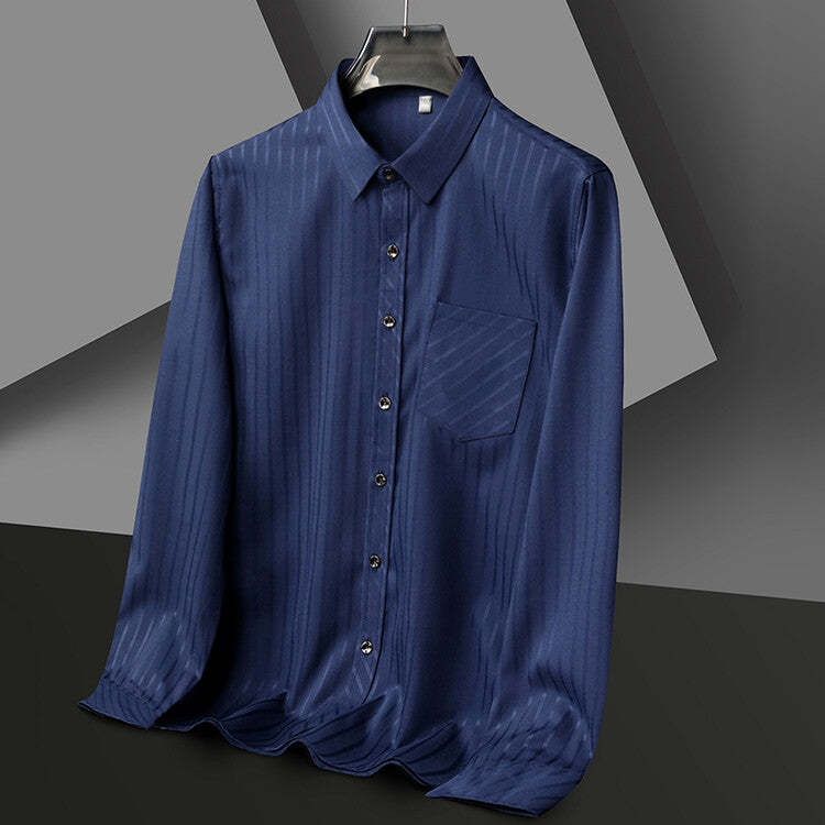 Herren elegantes Langarmhemd mit feiner Streifenstruktur Aliams