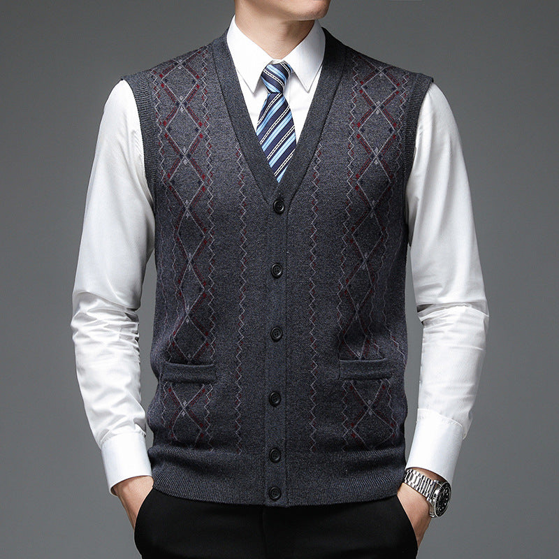 Herren elegante Strickweste mit Rautenmuster und Schalkragen Aliams