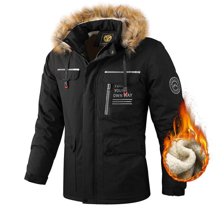 Herren isolierte Winterjacke mit abnehmbarem Kunstfellkragen Aliams