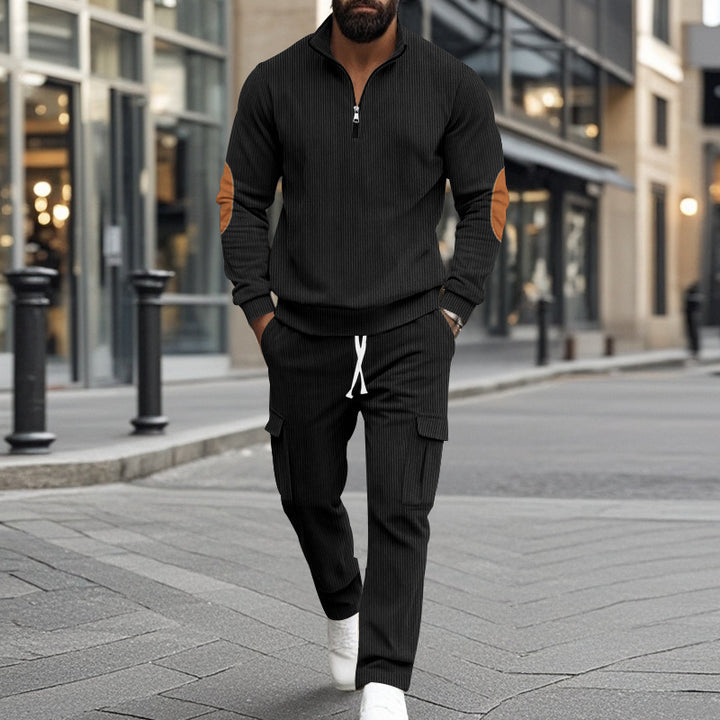 Herren sportlicher Fleece-Pullover mit Reißverschluss und Cargo-Hose Aliams