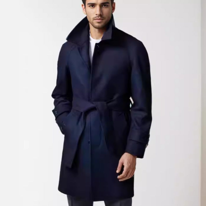 Herren klassischer Trenchcoat mit stilvollem Gürtel und doppelter Knopfreihe Aliams