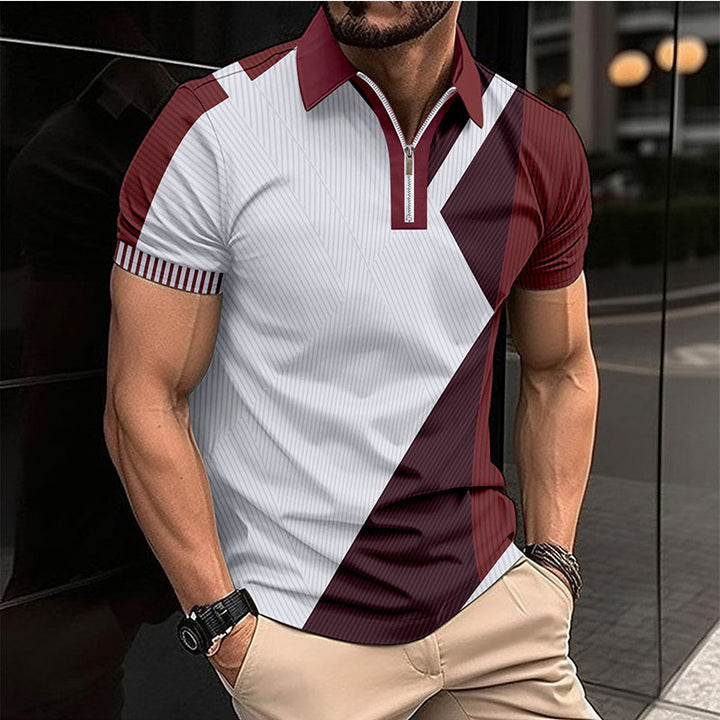 Herren Kurzarm Poloshirt mit modernem Reißverschluss und geometrischem Design Aliams