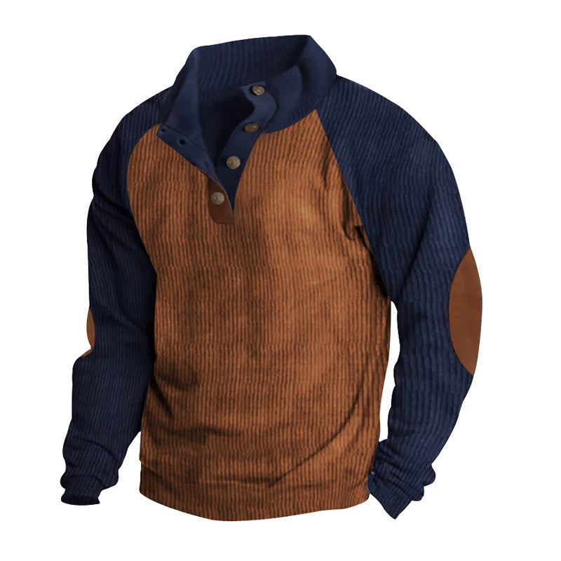 Herren strukturiertes Pullover-Shirt mit Knopfleiste und Lederdetails Aliams