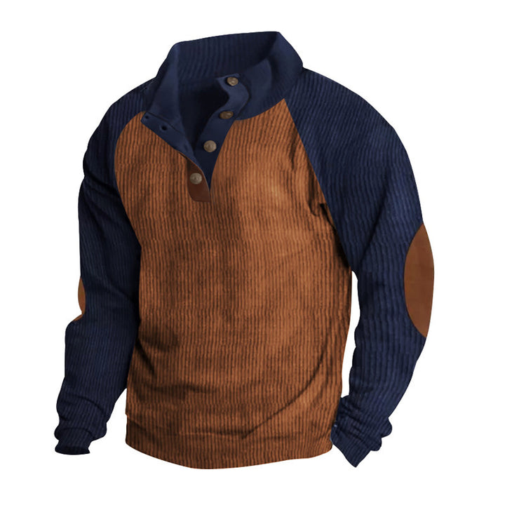 Herren strukturiertes Pullover-Shirt mit Knopfleiste und Lederdetails Aliams