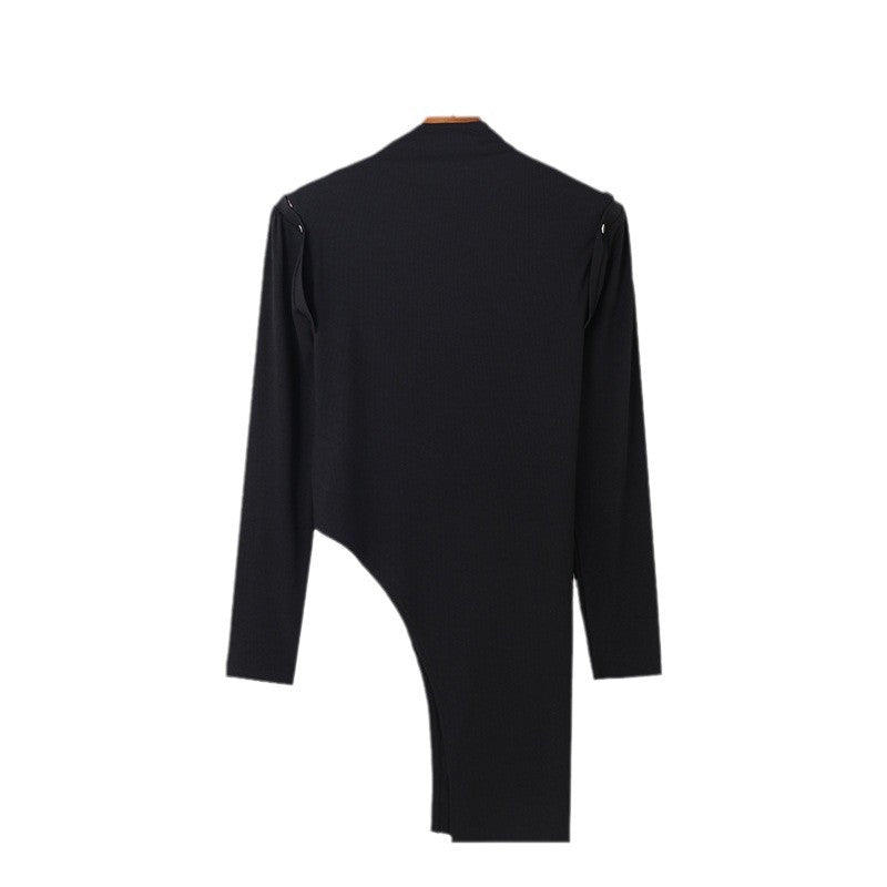 Damen Modisches Langarmkleid mit asymmetrischem Schnitt und elegantem Stehkragen Aliams