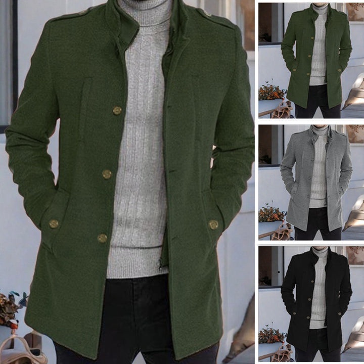 Herren eleganter, mittelschwerer Freizeitmantel mit Stehkragen und seitlichen Taschen Aliams