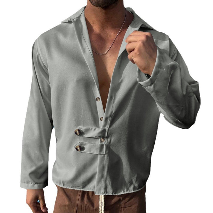 Herren Elegantes Hemd mit innovativem Knopfdesign und tiefem V-Ausschnitt Aliams