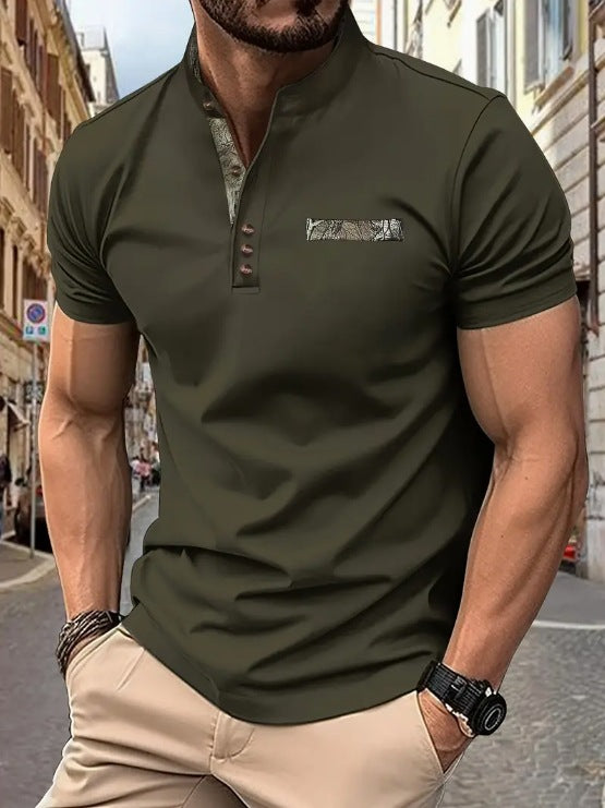 Herren Poloshirt mit modischem Stehkragen und eleganten Knöpfen Aliams