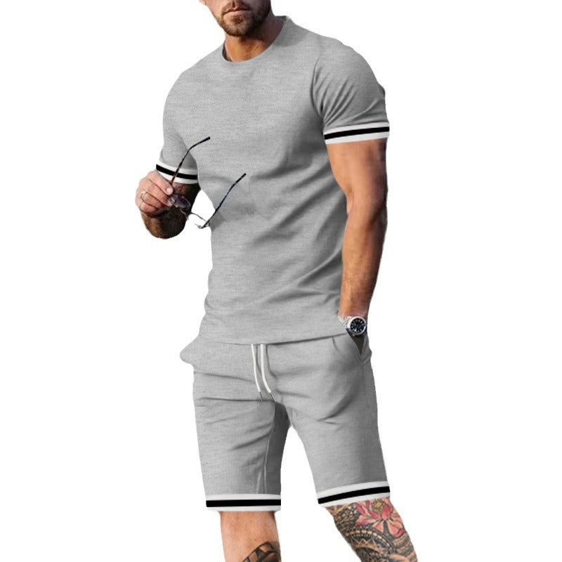 Herren sportliches Kurzarm-Set mit kontrastierenden Akzenten und praktischen Taschen Aliams