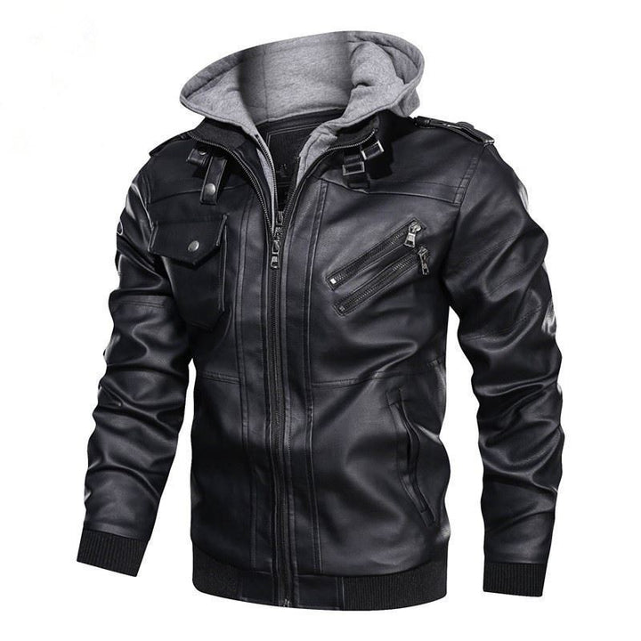 Herren Lederjacke mit integrierter Kapuze und praktischen Brusttaschen Aliams