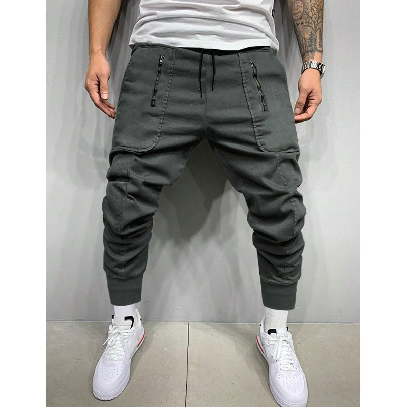 Herren stylische Jogginghose mit seitlichen Zipper-Taschen Aliams