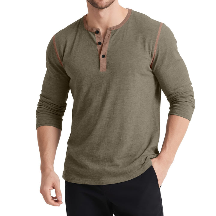 Herren sportliches Longsleeve Oberteil mit Knopfleiste Aliams