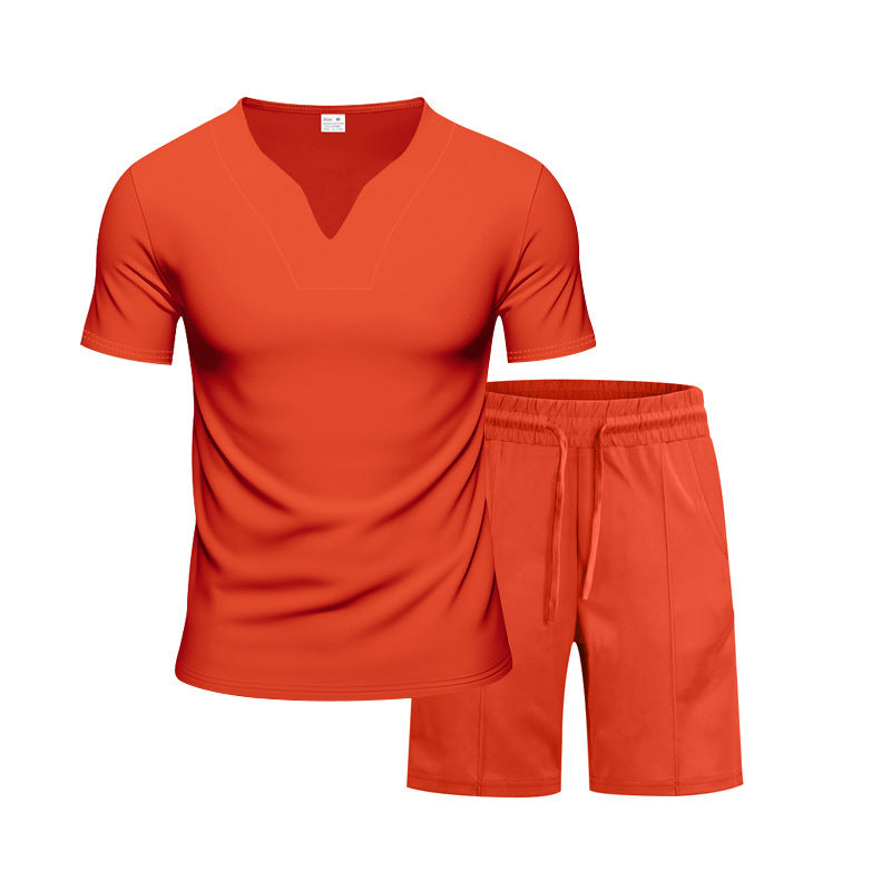 Herren Sportliches Freizeit-Set mit atmungsaktivem V-Ausschnitt T-Shirt und elastischen Shorts Aliams