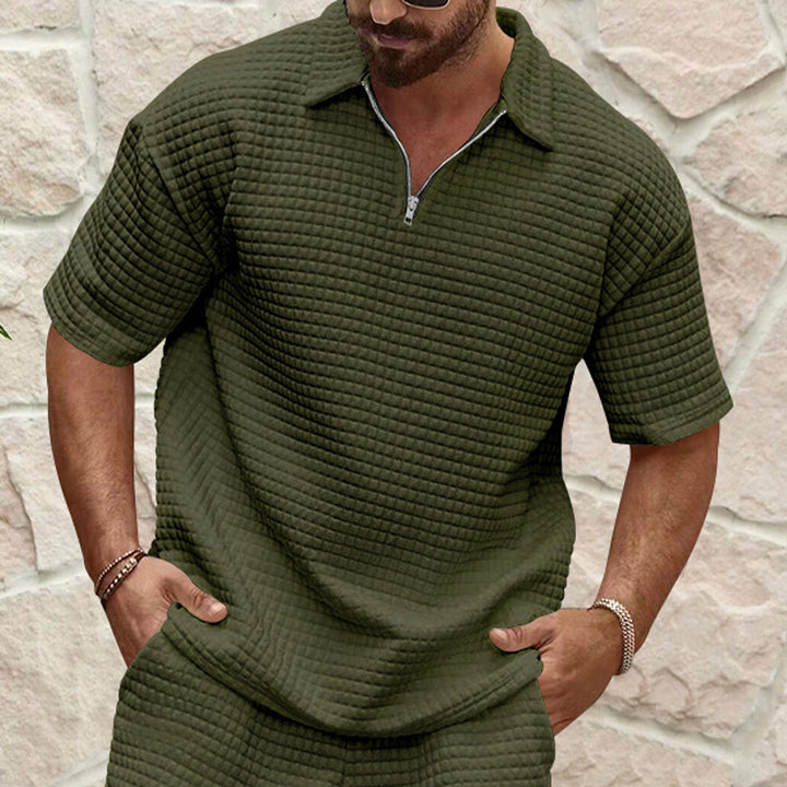 Herren Kurzarm-Henley-T-Shirt mit strukturiertem Design und modischem Kragen Aliams