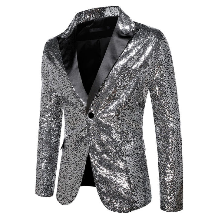 Herren extravagante Glitzer-Smokingjacke mit schwarzem Satinrevers Aliams
