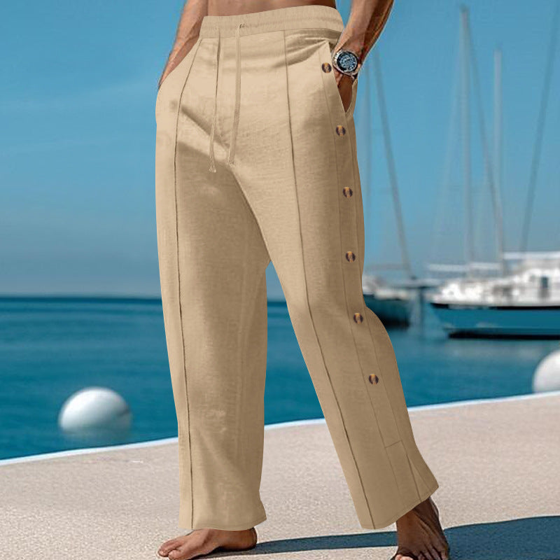 Herren Chino-Hose mit seitlichen Knöpfen und elastischem Bund Aliams