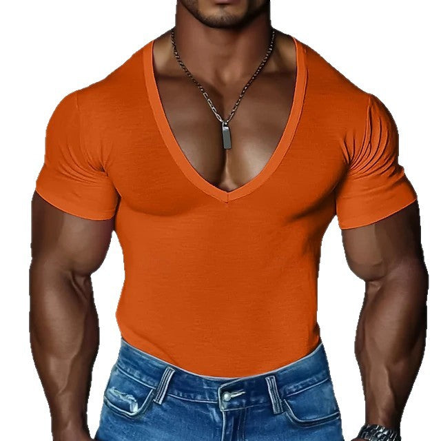 Herren Figurbetontes V-Ausschnitt T-Shirt aus leichtem Baumwollmix Aliams