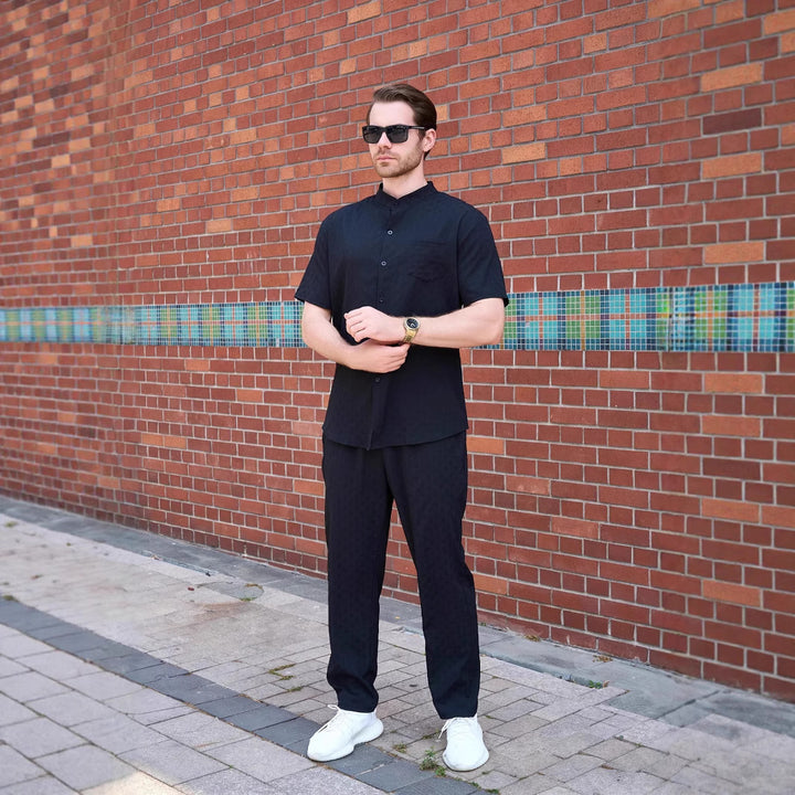 Herren bequeme Freizeitanzug mit Knopfleiste und praktischen Taschen Aliams