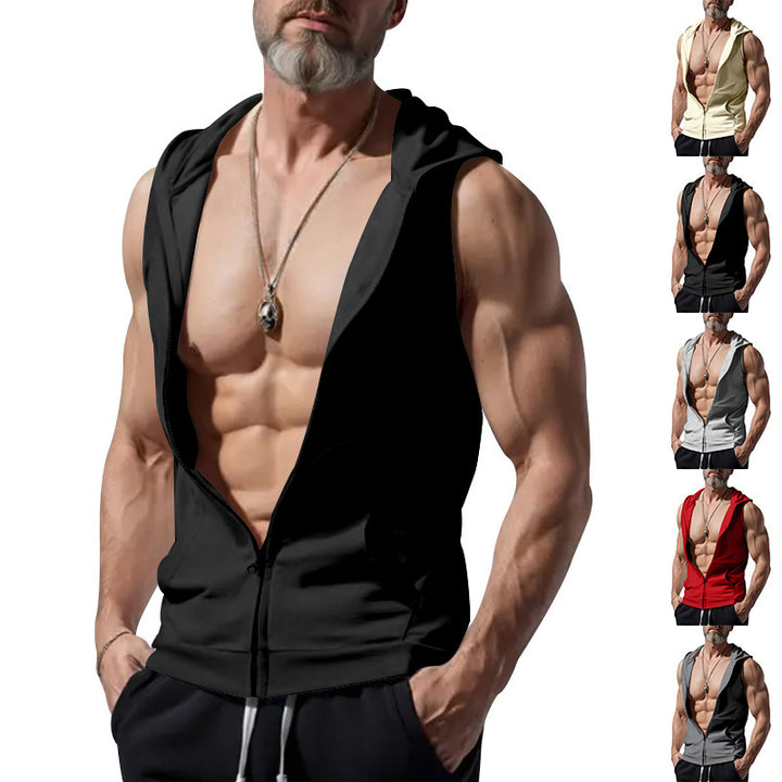 Herren ärmelloses Zip-Hoodie mit tiefem V-Ausschnitt und atmungsaktivem Material Aliams