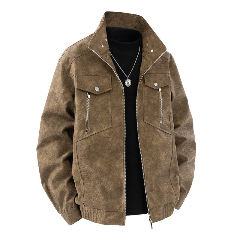 Herren klassische Wildlederjacke mit praktischen Taschen Aliams