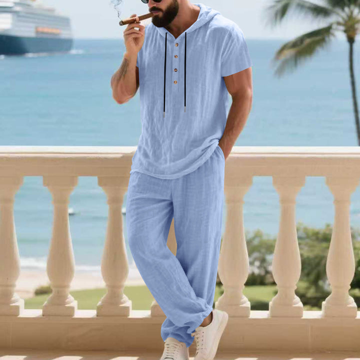 Herren komfortables Freizeit-Set mit modischem Henley-Oberteil und lockeren Hosen Aliams