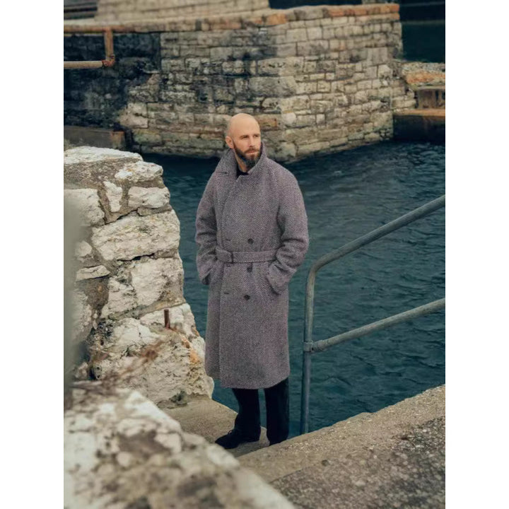 Herren Eleganter Hahnentritt Wollmantel Aliams