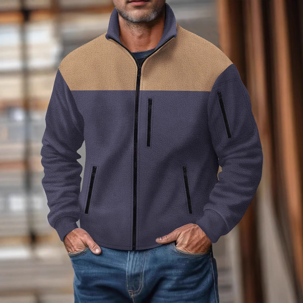 Herren Fleecejacke mit stylischem Farbdreieck-Design Aliams