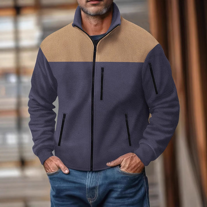 Herren Fleecejacke mit stylischem Farbdreieck-Design Aliams