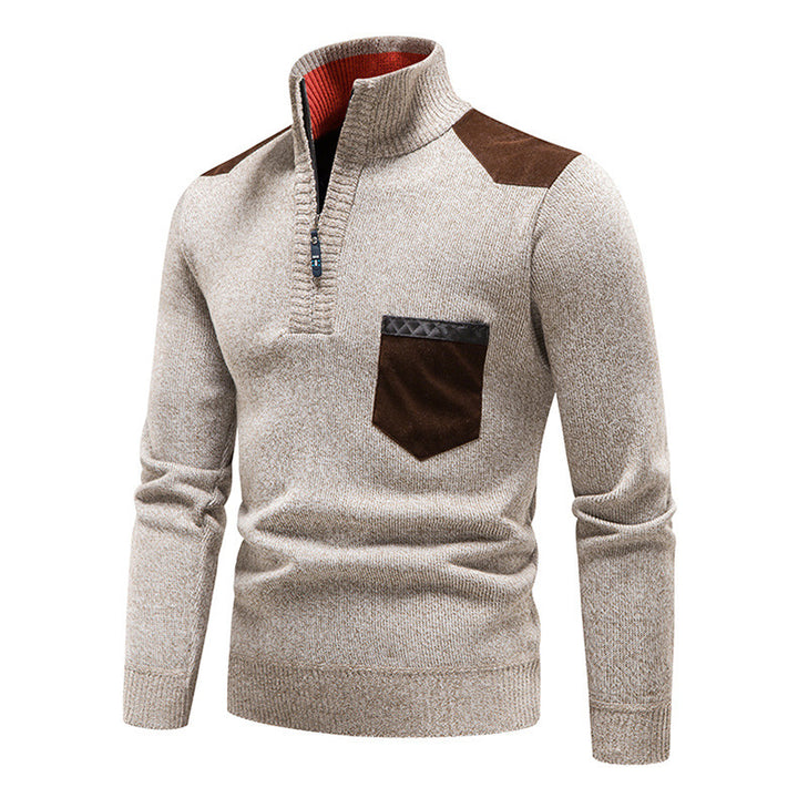 Herren hochwertiger Strickpullover mit modernem Reißverschluss und praktischer Brusttasche Aliams
