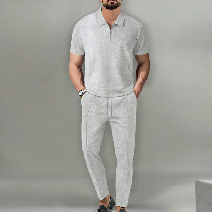 Herren sportliches Zweiteiler Set mit Polo und elastischen Pants Aliams