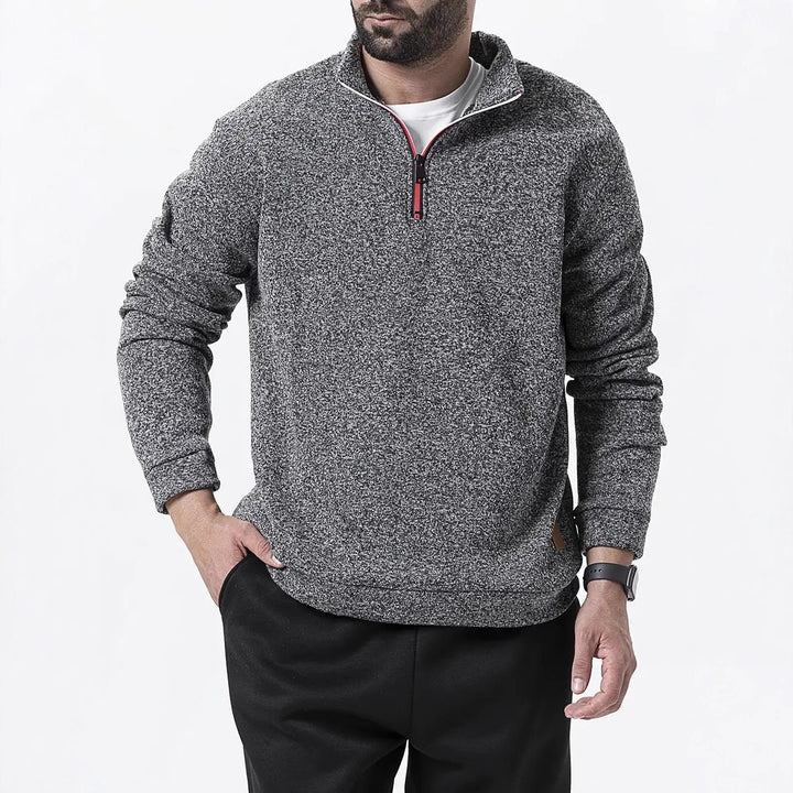 Herren Stehkragen Pullover mit Reißverschluss und strukturiertem Design Aliams
