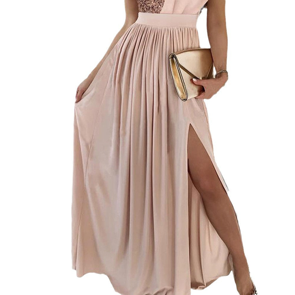 Damen Elegantes Abendkleid mit Asymmetrischem Oberteil und Schimmerndem Rock Aliams