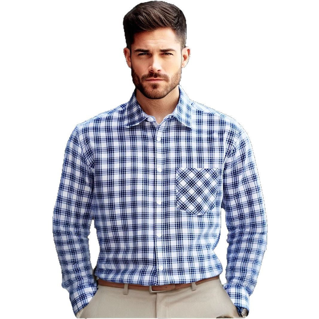 Herren feines kariertes Langarmhemd mit Brusttasche und klassischem Kragen Aliams