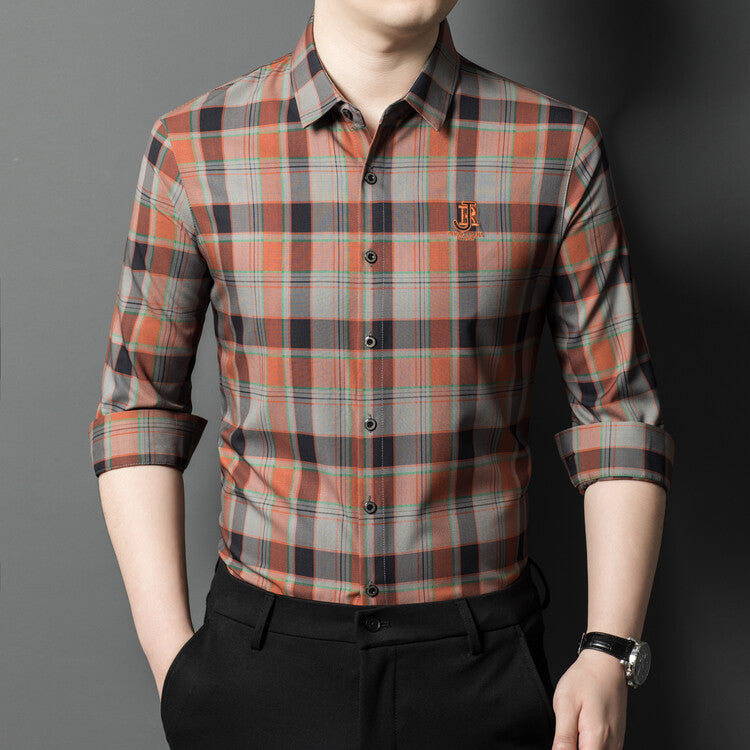 Herren hochwertiges kariertes Langarmhemd Aliams