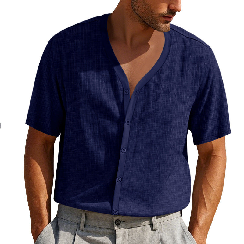Herren Kurzarm-Henley-Hemd mit modischem V-Ausschnitt und strukturiertem Design Aliams
