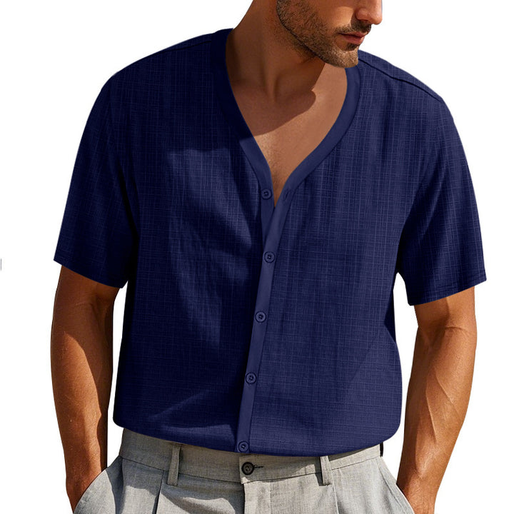 Herren Kurzarm-Henley-Hemd mit modischem V-Ausschnitt und strukturiertem Design Aliams