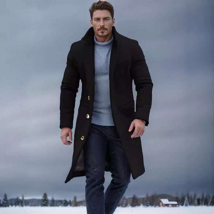 Herren eleganter Langmantel mit feinen Knopfdetails und schickem Schnitt Aliams