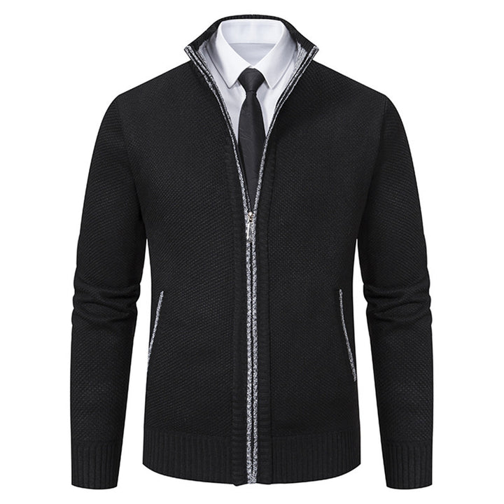 Herren elegante Strickjacke mit durchgehendem Reißverschluss und strukturiertem Design Aliams