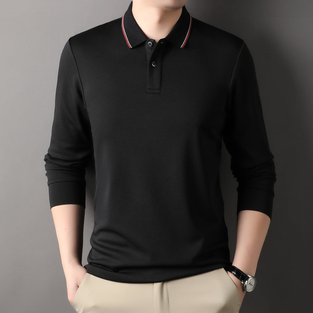 Herren elegantes Langarm-Polo mit modernem Kragen und stylischen Akzenten Aliams